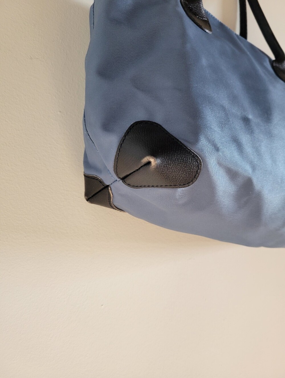 Classic Hervé Chapelier Baby Blue Nylon Shoulder Tote Bag Black Leather Accents - Picture 2 of 13